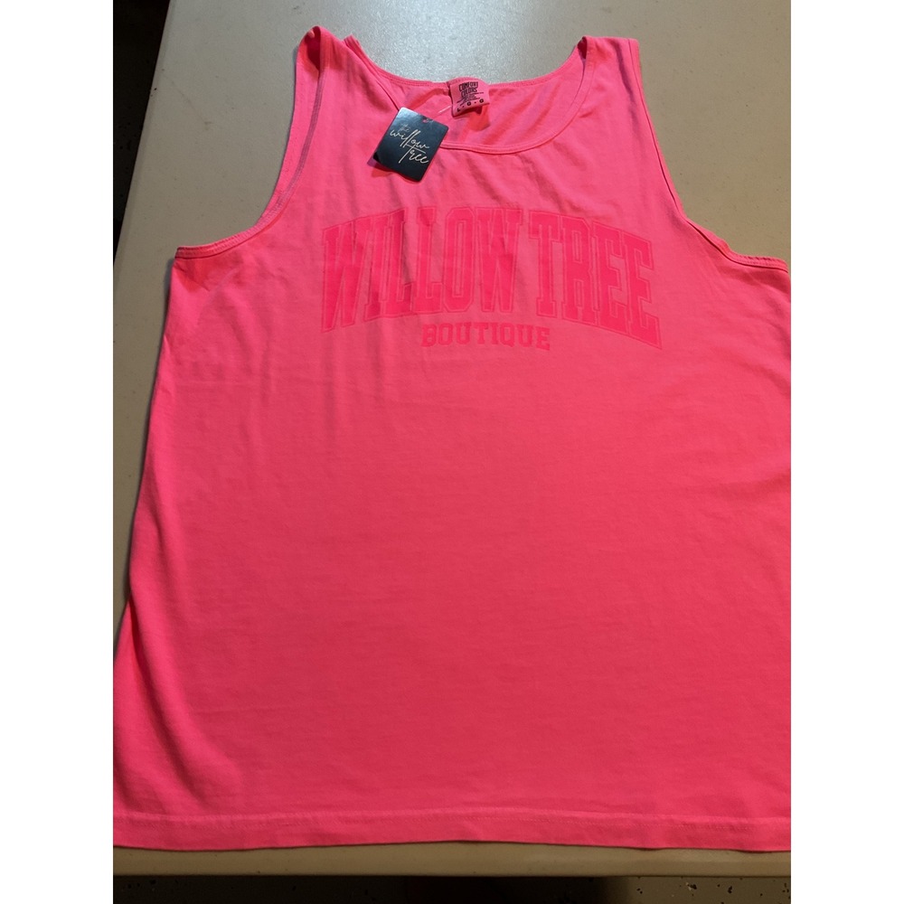 Comfort Colors Willow Tree Boutique Neon Pink Tank Top Heavyweight Cotton Large
